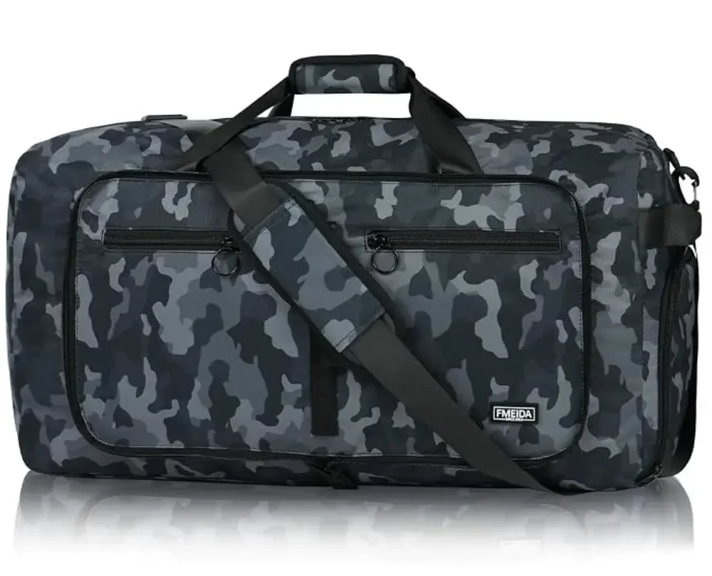 Foldable Travel Duffle Bag with Shoes Compartment, Water Repellent- Black Camo